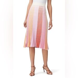 525 America Striped‎ Pleated Knit Midi Skirt Pink Crepe Red Orange Colorful XS